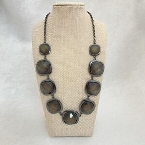 NY Necklace Bib Gunmetal Tone Olive Faceted Acrylic Cabochons Fashion New York